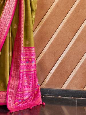 Olive ethnic motifs woven design zari  patola saree 5