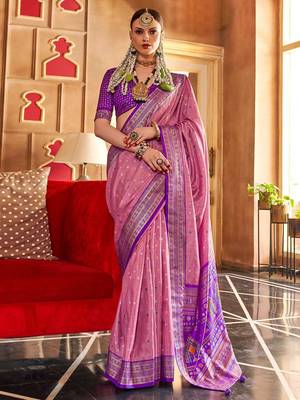 Pink ethnic motifs zari patola saree 1