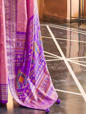 Pink ethnic motifs zari patola saree 5