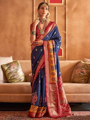 Navy blue ethnic motifs zari patola saree 1