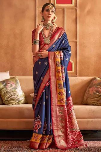 Navy blue ethnic motifs zari patola saree