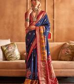 Navy blue ethnic motifs zari patola saree
