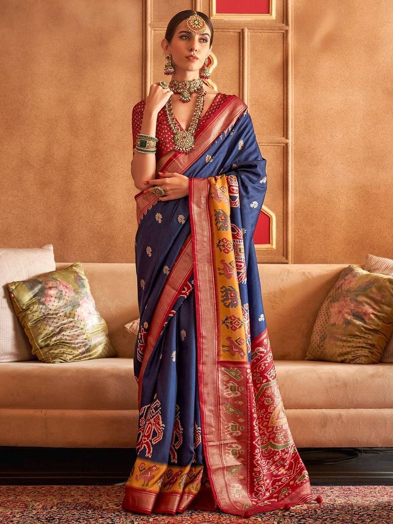 Navy blue ethnic motifs zari patola saree