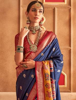 Navy blue ethnic motifs zari patola saree 2