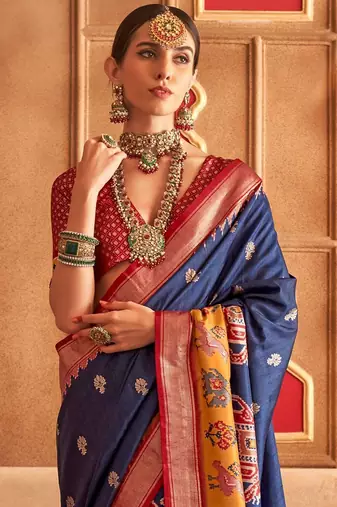 Navy blue ethnic motifs zari patola saree
