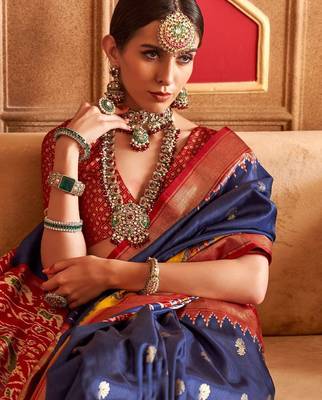 Navy blue ethnic motifs zari patola saree 3