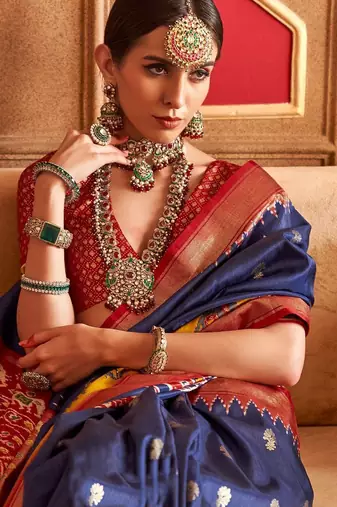 Navy blue ethnic motifs zari patola saree