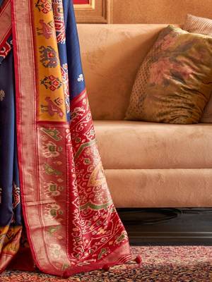 Navy blue ethnic motifs zari patola saree 5