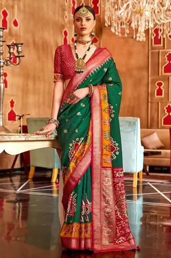 Green woven design zari patola saree