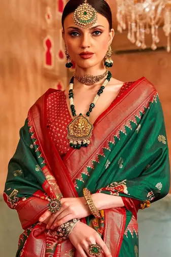 Green woven design zari patola saree