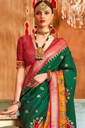 Green woven design zari patola saree
