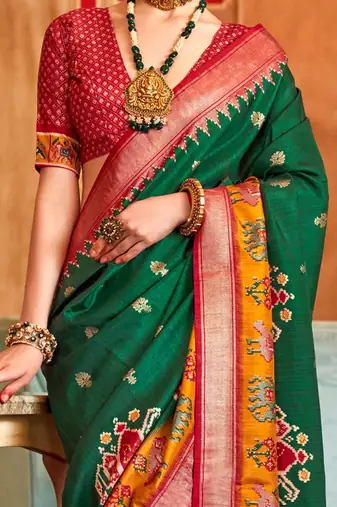 Green woven design zari patola saree