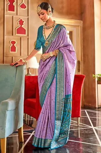 Lavender ethnic motifs zari patola saree