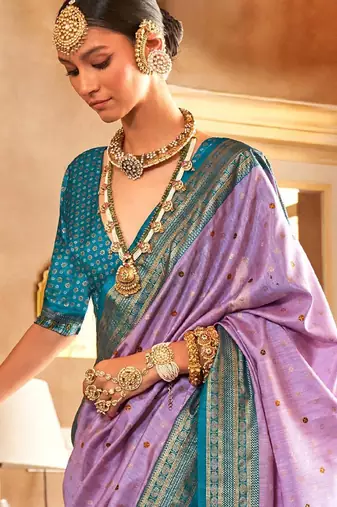 Lavender ethnic motifs zari patola saree