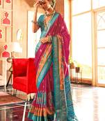 Pink woven design ethnic motifs zari patola saree