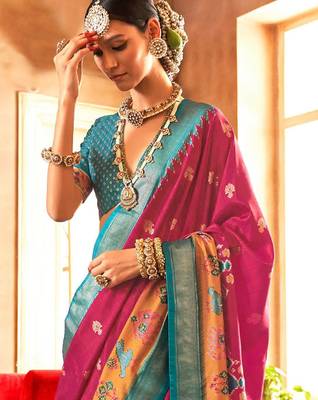 Pink woven design ethnic motifs zari patola saree 2