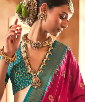 Pink woven design ethnic motifs zari patola saree 3