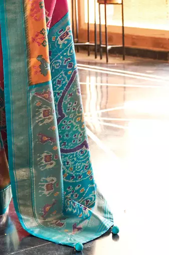 Pink woven design ethnic motifs zari patola saree