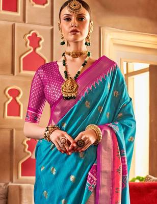 Blue ethnic motifs woven design zari  patola saree 2