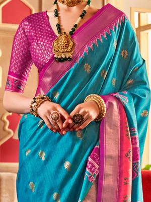 Blue ethnic motifs woven design zari  patola saree 3