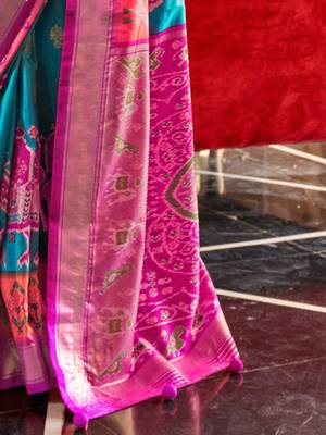 Blue ethnic motifs woven design zari  patola saree 5
