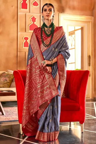 Grey ethnic motifs zari patola saree