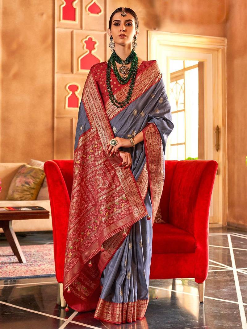 Grey ethnic motifs zari patola saree