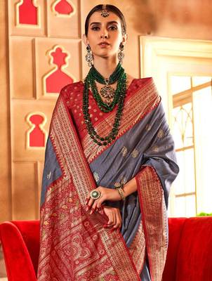 Grey ethnic motifs zari patola saree 2