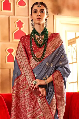 Grey ethnic motifs zari patola saree