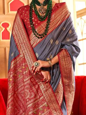 Grey ethnic motifs zari patola saree 4