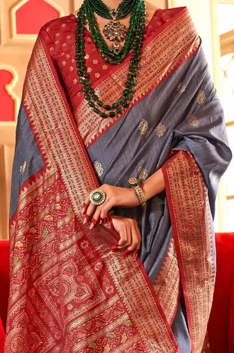 Grey ethnic motifs zari patola saree