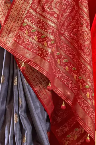 Grey ethnic motifs zari patola saree