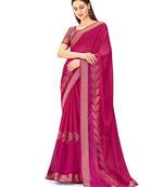 pink floral printed zari chiffon saree
