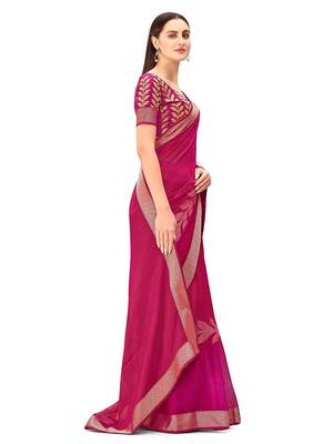 pink floral printed zari chiffon saree 2