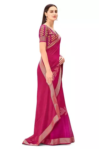 pink floral printed zari chiffon saree