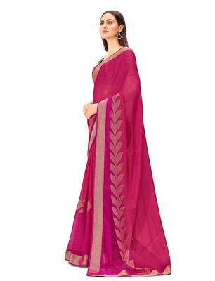 pink floral printed zari chiffon saree 3