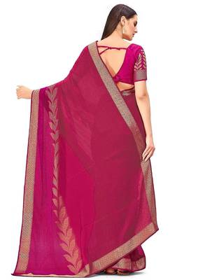 pink floral printed zari chiffon saree 4