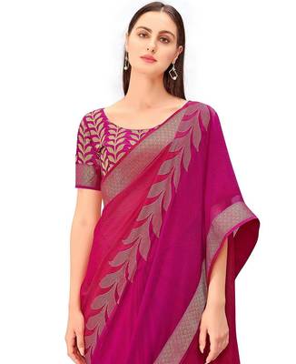 pink floral printed zari chiffon saree 5
