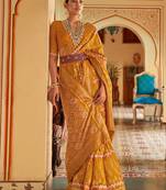 Mustard geometric silk blend ikat saree