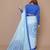 blue floral satin designer freehand saree