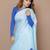 blue floral satin designer freehand saree