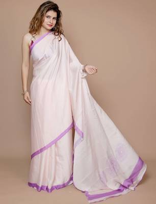 cream ethnic motifs printed satin saree 2