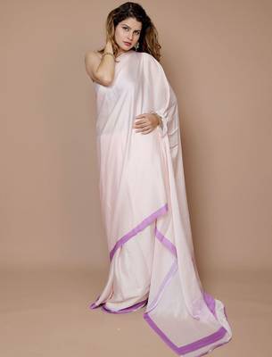 cream ethnic motifs printed satin saree 3