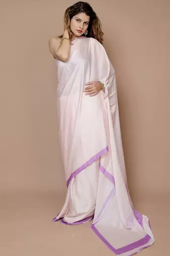cream ethnic motifs printed satin saree