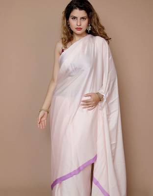 cream ethnic motifs printed satin saree 5