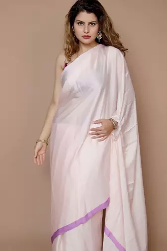 cream ethnic motifs printed satin saree