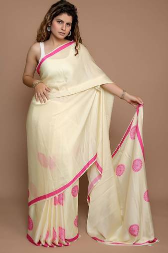 yellow floral printed saree with blouse piece