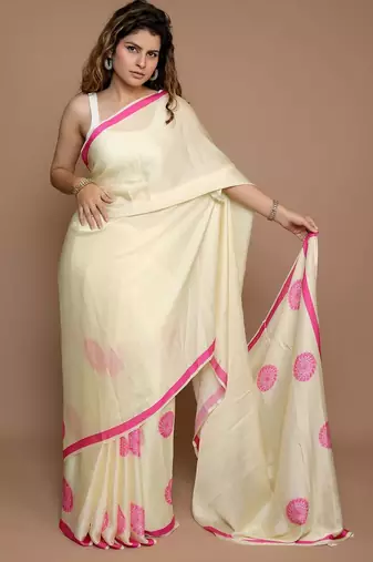 yellow floral printed saree with blouse piece