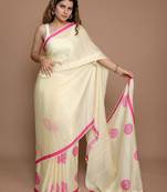 yellow floral printed saree with blouse piece