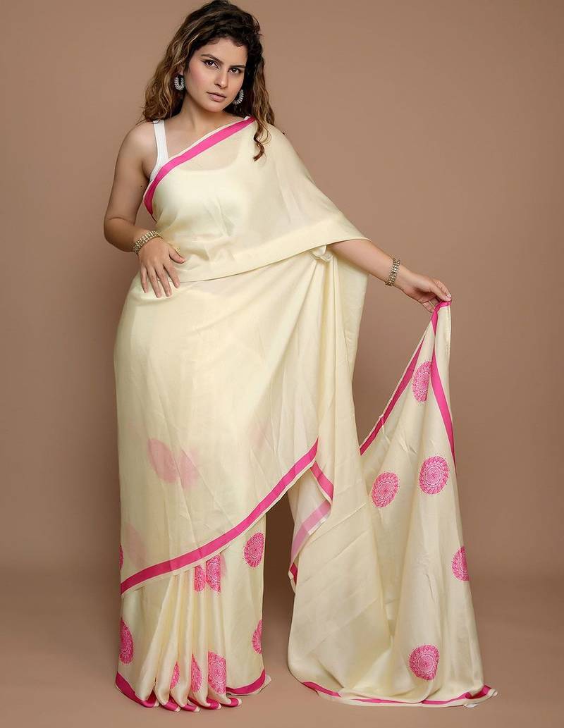 yellow floral printed saree with blouse piece